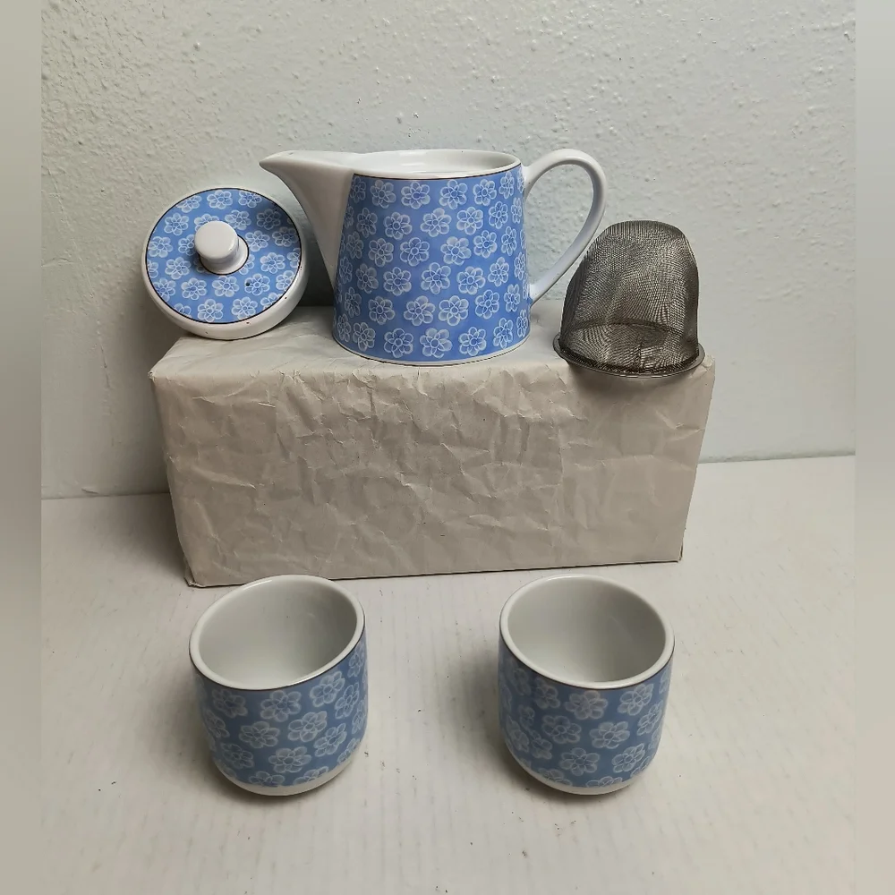 Pottery House Japanese Teapot Blue Floral Porcelain Tea Lover Made In Japan